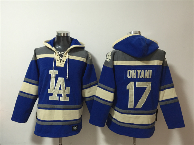 Men's Blue Los Angeles Dodgers #17 Shohei Ohtani Ageless Must-Have Lace-Up Pullover Hoodie